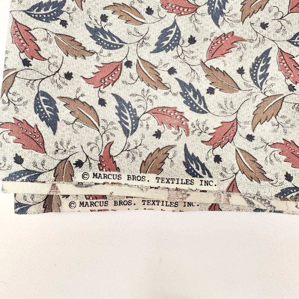 Vtg Floral Leaves Cotton Fabric By Marcus Bros. 44x72" Quilting Sewing Crafts